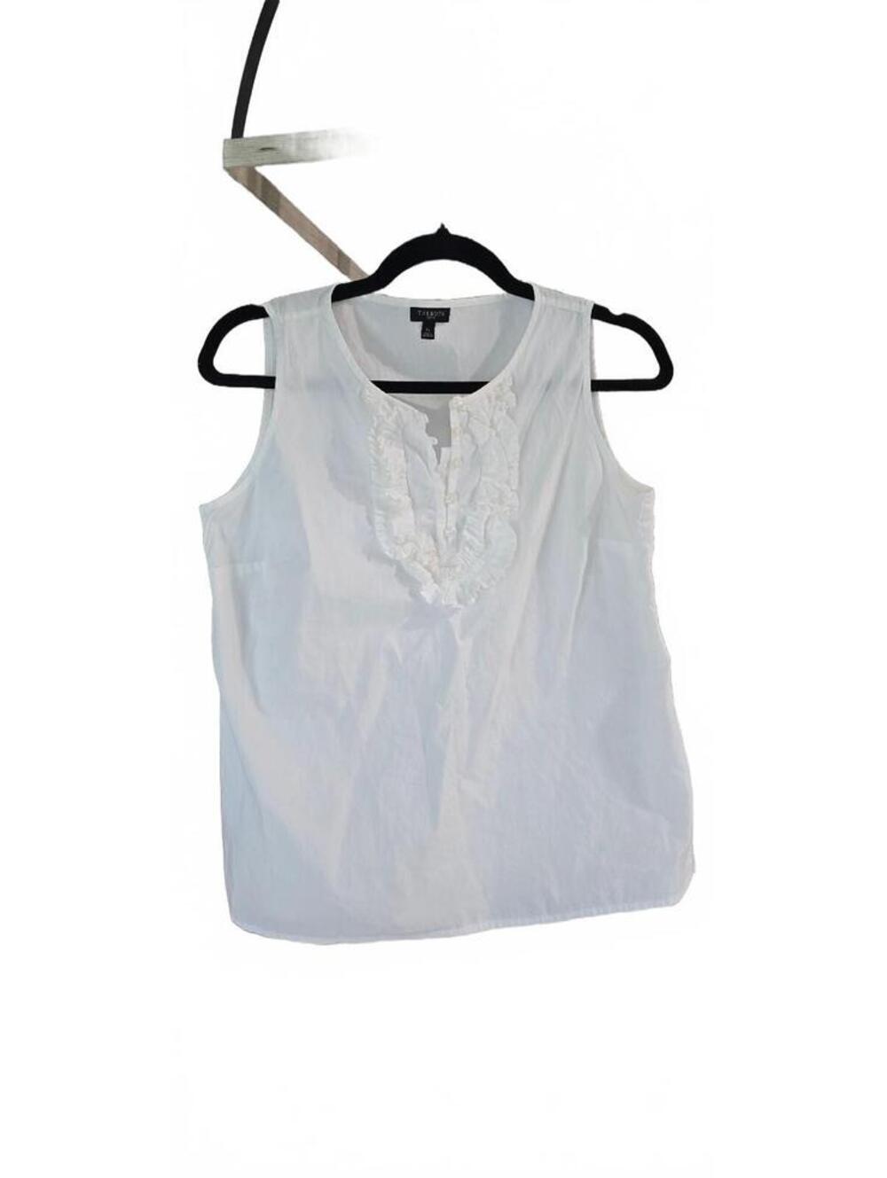 Talbots Petites White Sleeveless Ruffled Front Blouse Top SP